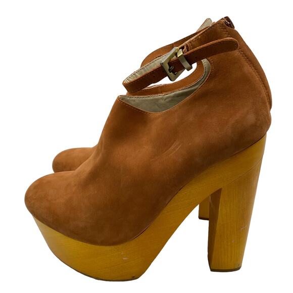 Anthropologie Messeca New York Brown Nubuck Leather Platform Ankle Boots 8.5M - Picture 6 of 14